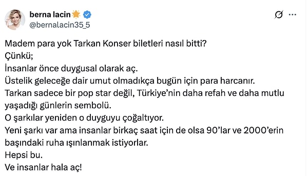 Berna Laçin'den de sosyal medya hesabından konuyla ilgili dikkat çeken bir paylaşım geldi.
