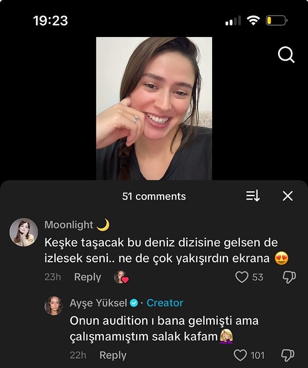 Ayşe Yüksel, Taşacak Bu Deniz'deki bir rol için audition verdiğini açıkladı.