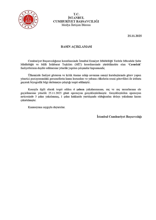 İstanbul Cumhuriyet Başsavcılığı'nın açıklaması 👇