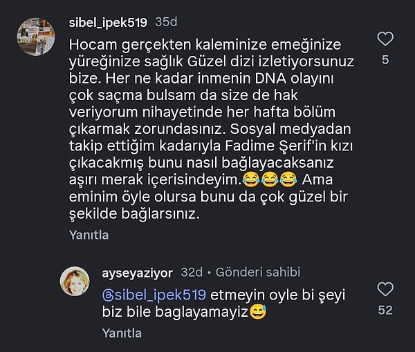 Taşacak Bu Deniz senaristi Ayşe Ferda Eryılmaz, Fadime'nin Şerif'in kızı olabileceğine dair iddialara yanıt verdi.