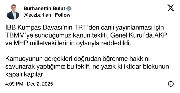 Burhanettin Bulut’un açıklaması