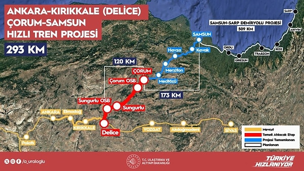 Hızlı tren projesi tamamlandığında Ankara-Samsun arası 2.5 saate düşecek.