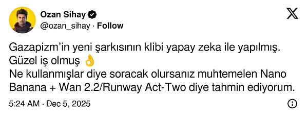 Tabii klipteki yapay zeka desteği de takdirleri topladı.