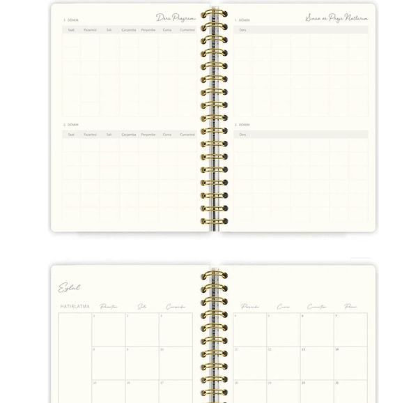 Spiralli sert kapaklı A5 akademik ajanda, özellikle okul ve iş temposunu daha düzenli takip etmek isteyenler için harika bir planlama yardımcısı.