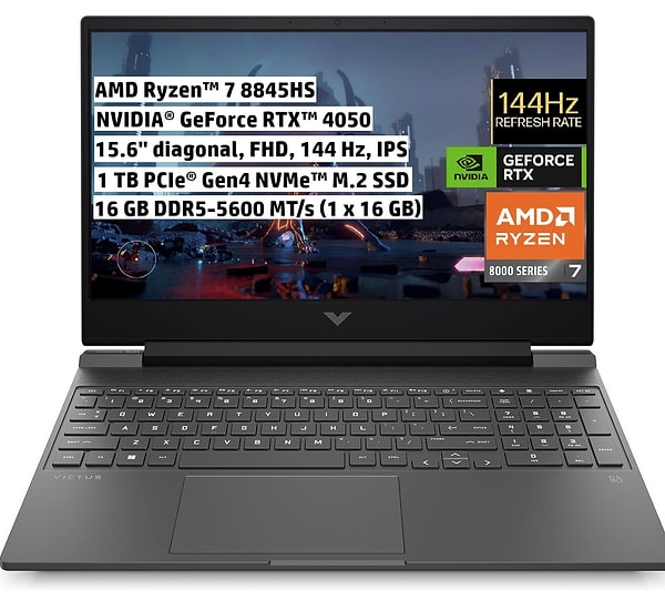 HP Victus Gaming dizüstü bilgisayar, 15.6 inç FHD IPS 144 Hz ekranıyla akıcı bir oyun deneyimi sunmayı hedefleyen güçlü modellerden biri.
