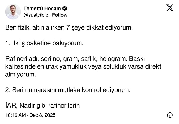 Fiziki altın alırken dikkat edilmesi gerekenler.