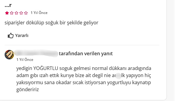 İşletmecinin verdiği yanıtlar şöyle;