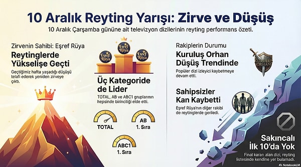 10 Aralık Çarşamba reyting sonuçlarını buradan da inceleyebilirsiniz: