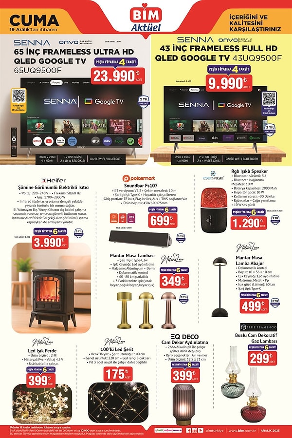 Senna 65" Frameless Ultra HD QLED Google Tv 23.990 TL