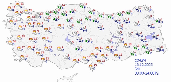 16 Aralık Salı hava durumu 👇