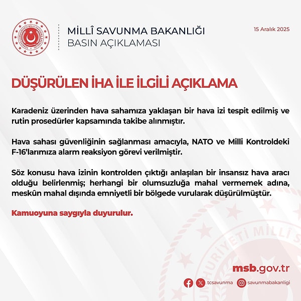 Milli Savunma Bakanlığı’nın açıklaması