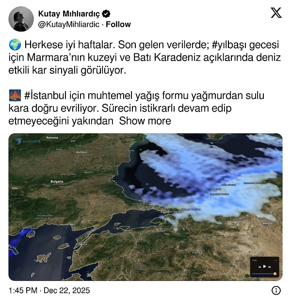 Meteoroloji Yüksek Mühendisi Kutay Mıhlıardıç’ın paylaşımı