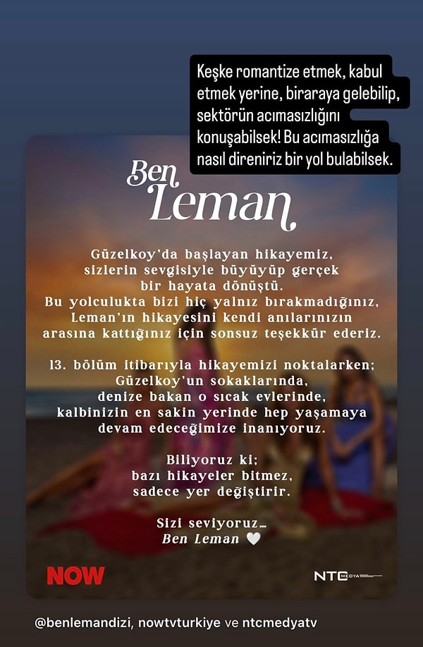 Ben Leman ekibinin yaptığı açıklamayı paylaşan oyuncu Nihal Yalçın, final kararlarına tepki gösterdi.