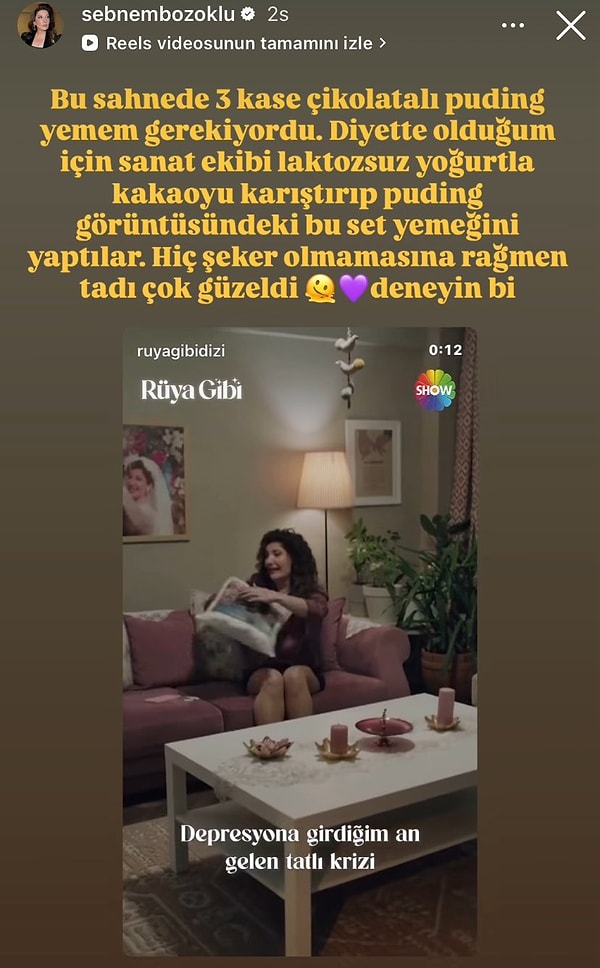 Fiko’yu oynayan Bozoklu’nun Instagram paylaşımında bahsettiği puding sahnesiyle ilgili itirafı da izleyicilerin dikkatini çekti.