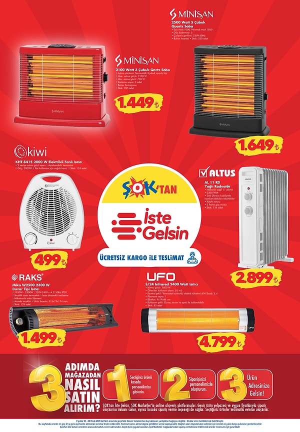 Minisan 2100 Watt 3 Çubuk Quartz Soba 1.449 TL