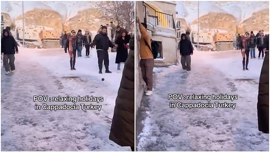 Tourists Visiting Cappadocia Battle With Snow