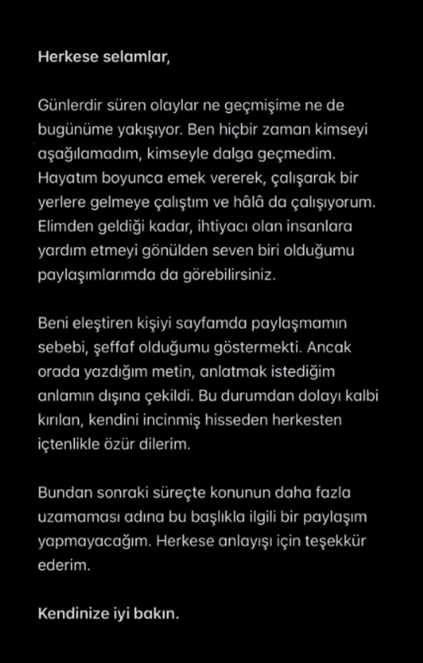 Gelen tepkilerin ve başlatılan soruşturmanın ardından Bedri Usta'dan özür paylaşımı geldi.