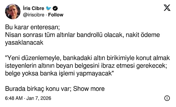 Piyasa uzmanı İris Cibre ise yeni düzenleme sonrasında vergi getirilebileceğini iddia etti.