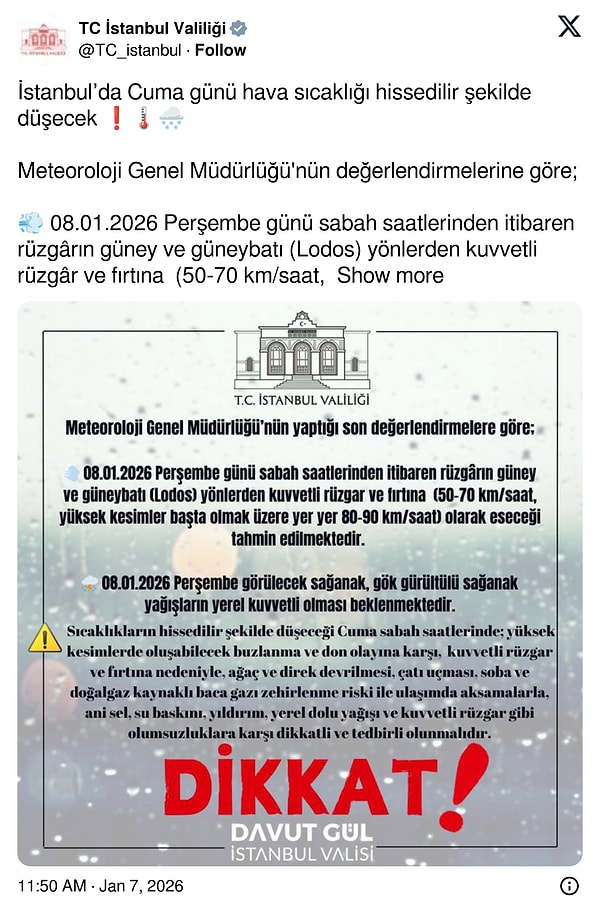 Valilik'ten İstanbul'a 'Cuma' uyarısı: 9 Ocak'ta İstanbul buz kesecek!