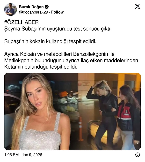 Şeyma Subaşı'nın uyuşturucu test sonucu belli oldu.