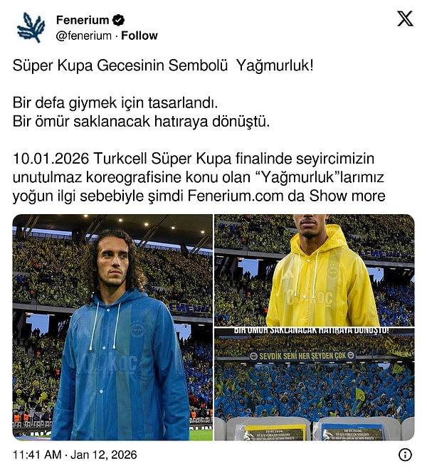 Fenerbahçe, derbinin üzerinden günler geçmesine rağmen taraftarların sokakta hâlâ giydiği yağmurlukları satışa çıkardı.