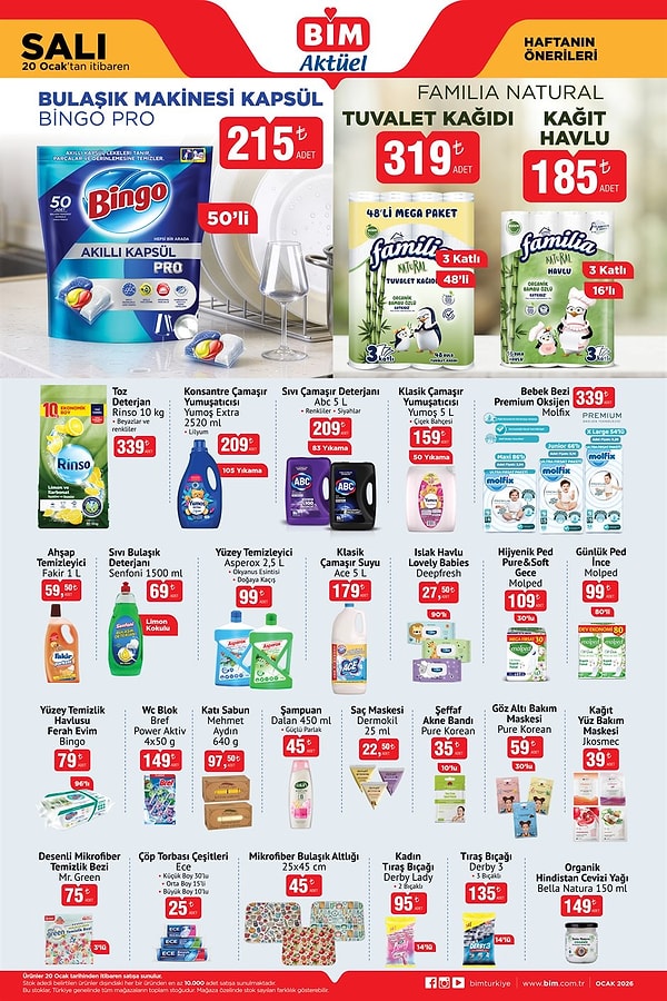 Bingo Pro Bulaşık Makinesi Kapsül 50'li 215 TL