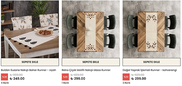 Sofranıza zarafet katan runner ve Amerikan servisleriyle görsel şölen başlatın.