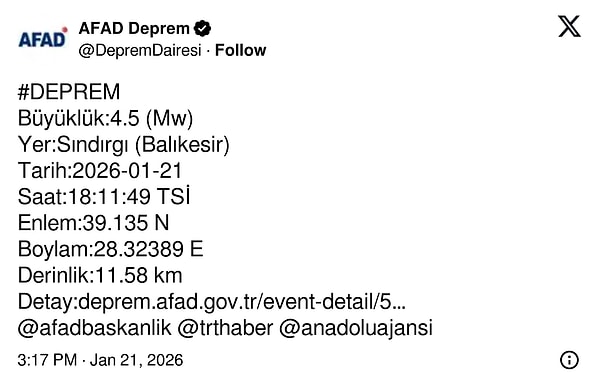 Balıkesir Sındırgı’da dün akşamdan beri yaşanan depremler 👇