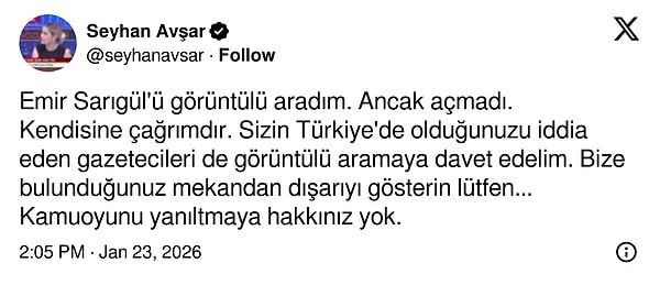 Ancak iddianın sahibi gazeteci Seyhan Avşar, Sarıgül'e bir çağrıda bulundu.