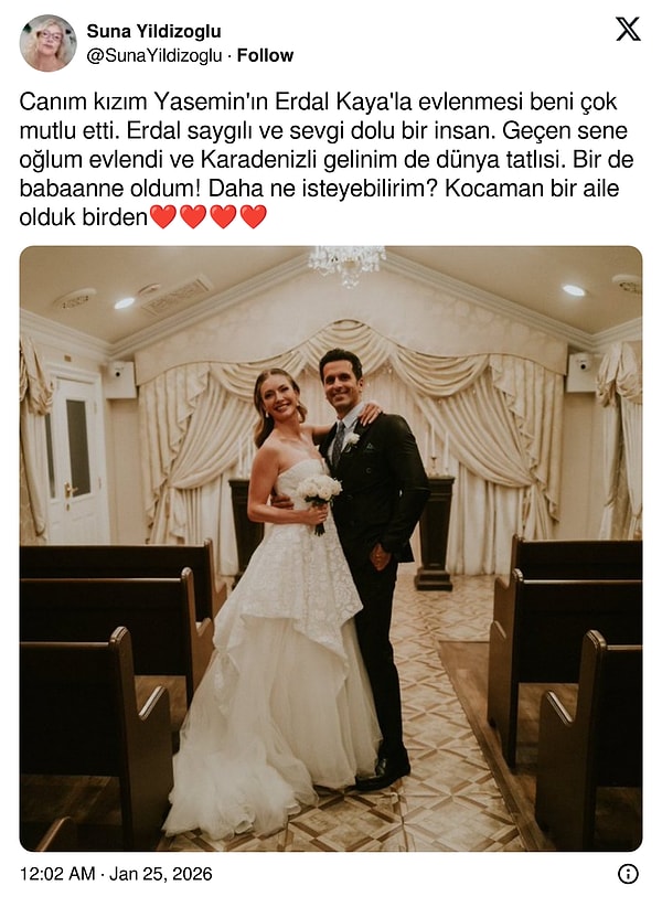 Yıldızoğlu, sosyal medya hesabından çiftin karesini paylaşarak şu notu düştü: