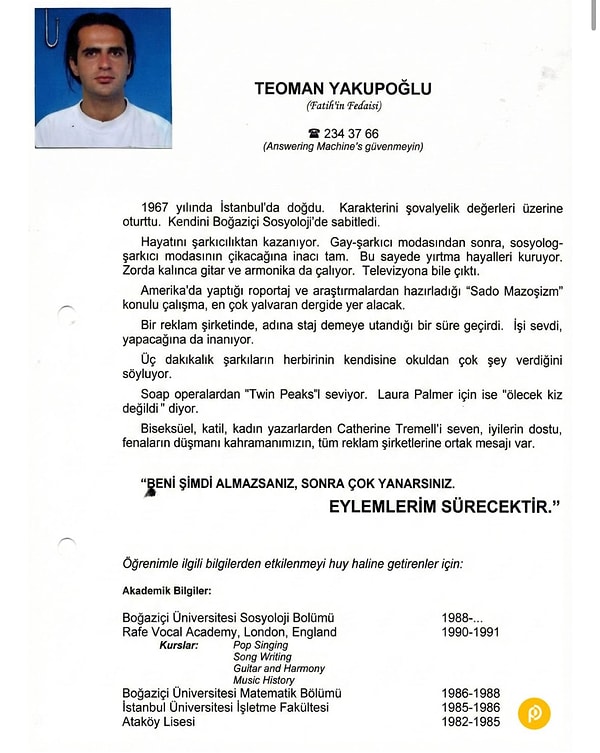 Teoman'ın yıllar önceki CV'si gündem oldu.