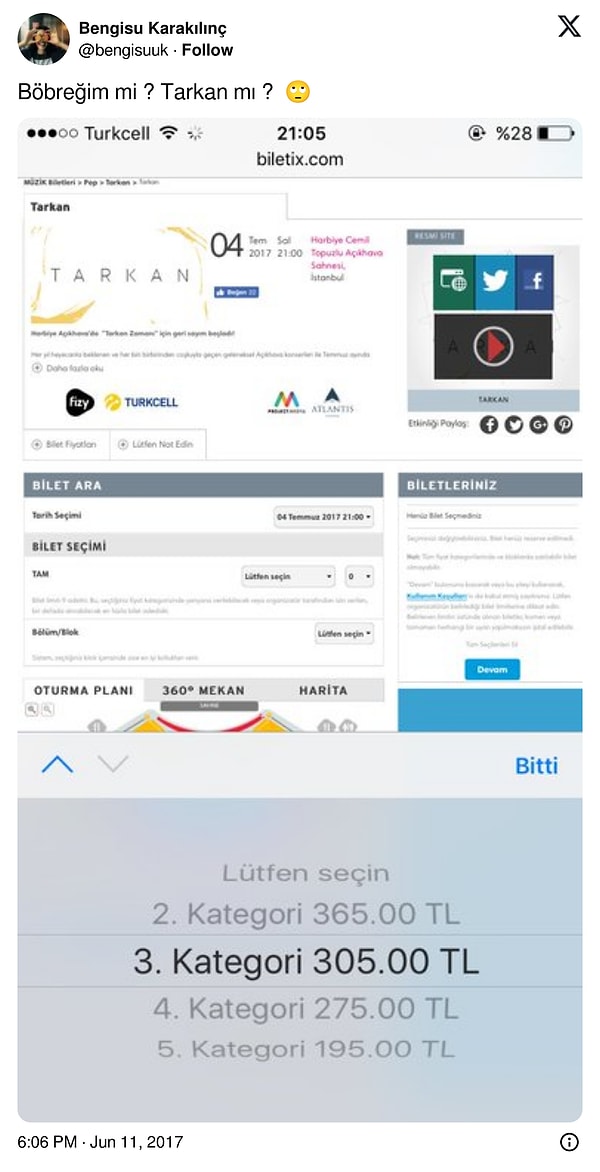 Gelelim Tarkan'ın eski konserlerinin bilet fiyatlarına!