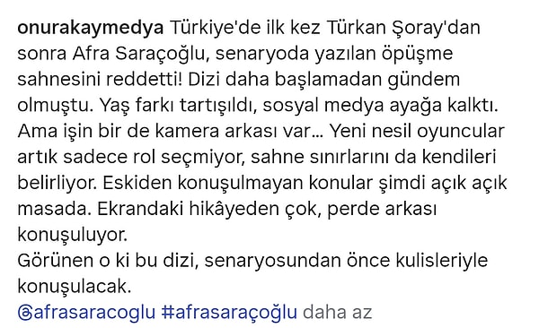 İşte Onur Akay'ın Afra Saraçoğlu hakkında Instagram hesabında yayınladığı o haber: