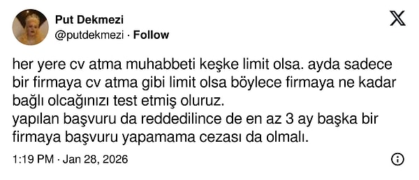 Başka bir kullanıcı da her yere başvurmanın cezalandırılması gerektiğini düşündü.