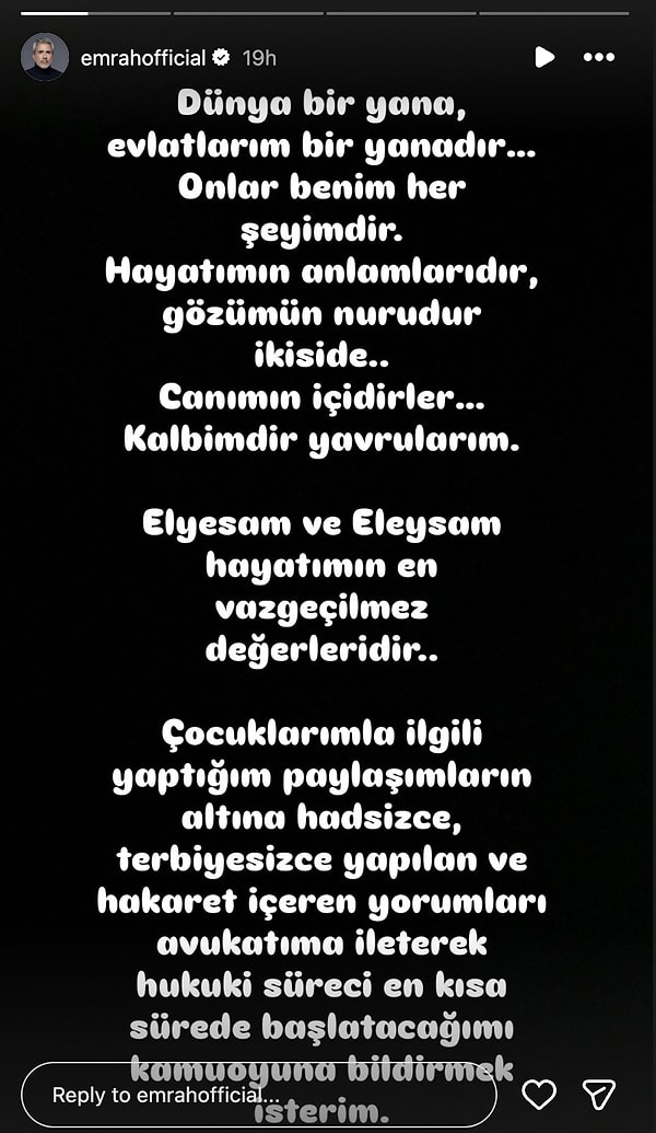 Sosyal medya hesabından oldukça duygusal bir açıklama yapan Emrah, evlatlarının hayatındaki yerini net sözlerle anlattı.