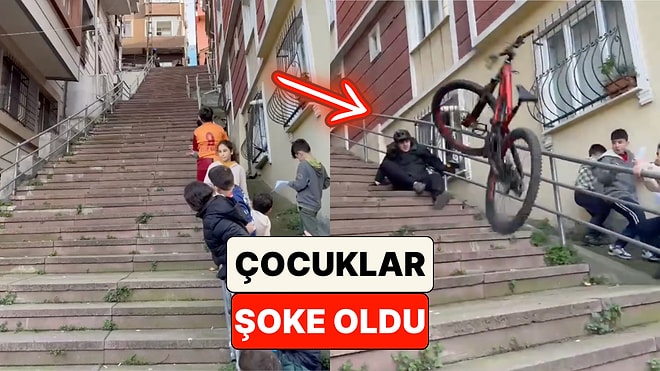 Çocukların Tezahüratları Eşliğinde Bisikletiyle Merdivenden İnen Genç Felaketin Eşiğinden Döndü