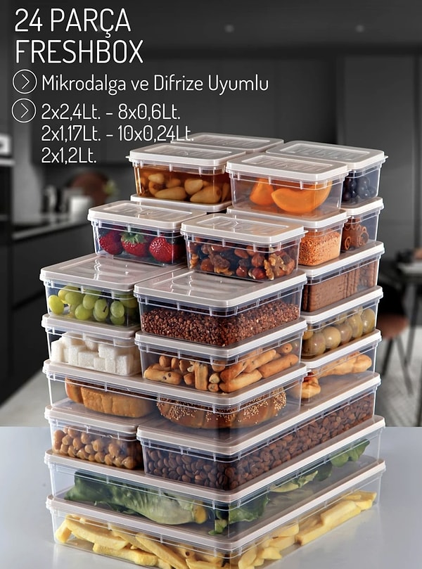 Mutfaktaki düzeni 24 parçalık dev bir setle sağlayın; tazeliği her an koruyun!