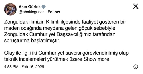 Adalet Bakanı Akın Gürlek ise olayla ilgili soruşturma açıldığını açıkladı.
