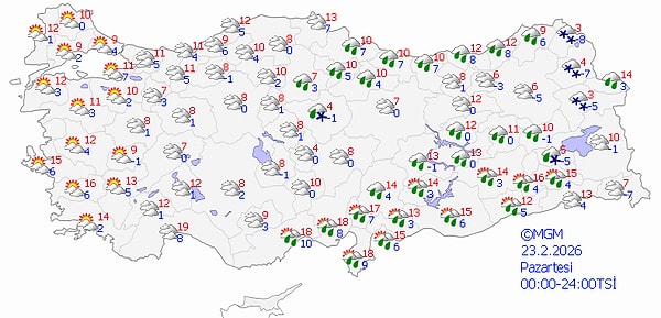 23 Şubat Pazartesi Hava Durumu 👇
