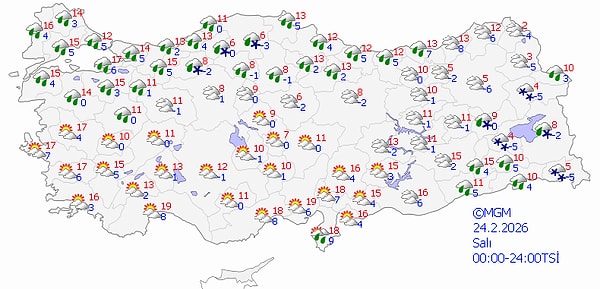 24 Şubat Salı Hava Durumu 👇