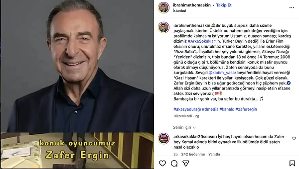 Akasya Durağı'nın senaristi İbrahim Ethem Aşkın, ilk versiyonda da rol alan Zafer Ergin'in dizide konuk oyuncu olarak yer alacağını duyurdu.