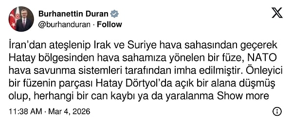 İletişim Başkanı Burhanettin Duran, konuyla ilgili şu açıklamayı yaptı:
