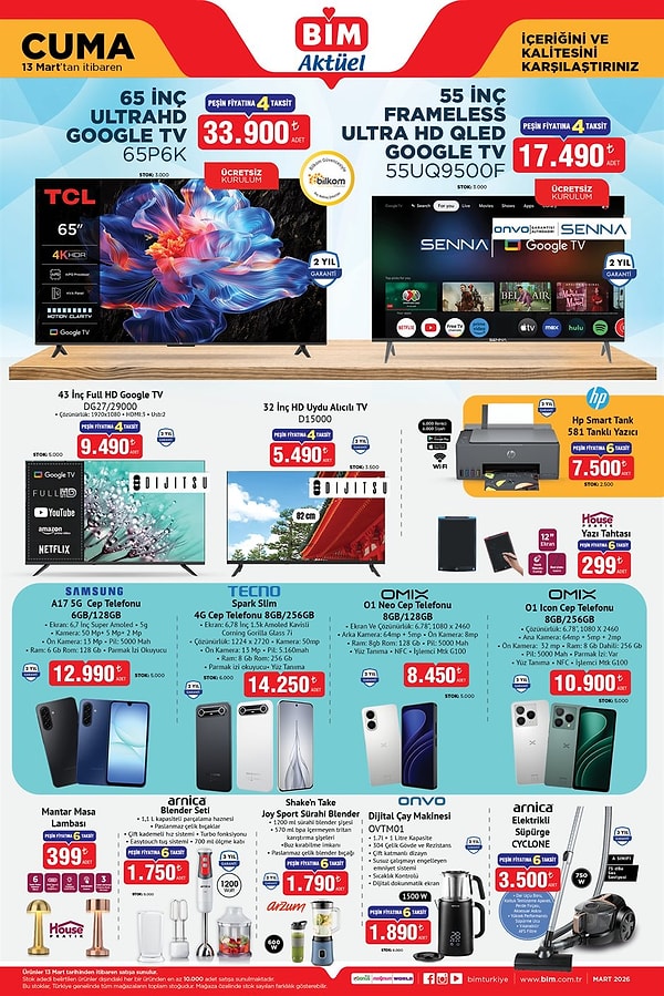 TCL 65 inç Ultra Hd Google TV 33.900 TL