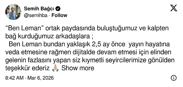 Düşük reytingler nedeniyle final yapan diziler arasında Ben Leman da yerini almıştı.