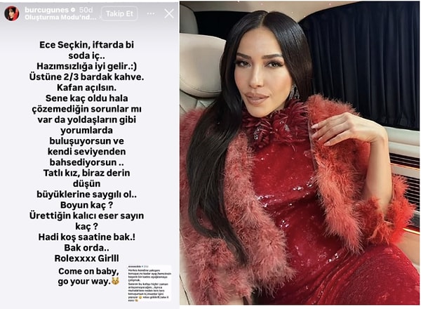 Burcu Güneş’in sözlerinin ardından sosyal medya hesabından paylaşım yapan Ece Seçkin, ünlü şarkıcıya tepki göstererek Demet Akalın’a destek verdi.