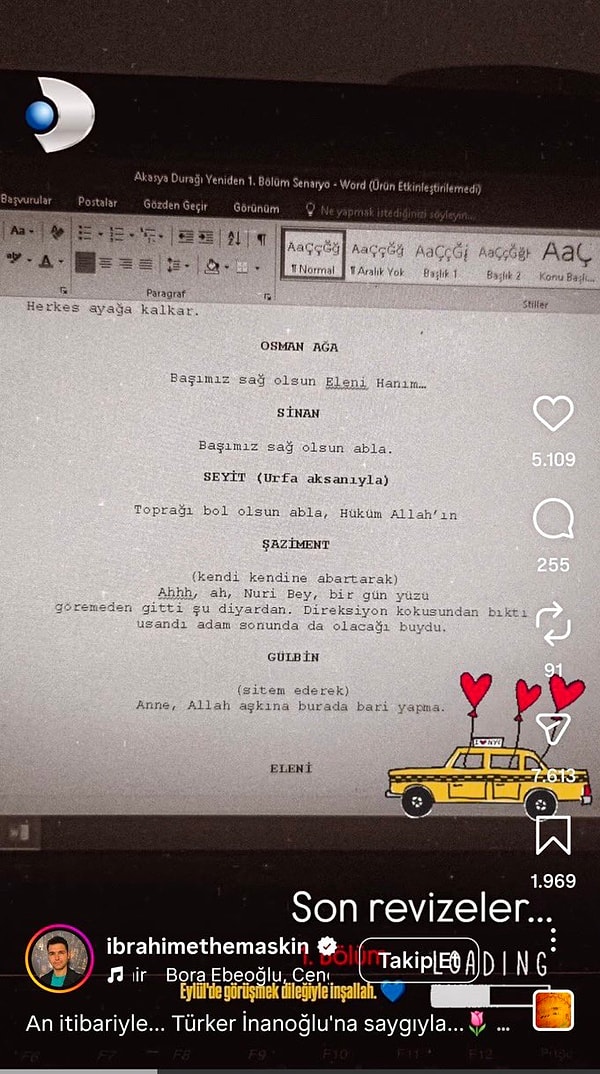 Şimdiyse senarist yeni paylaşımında dizinin Eylül ayında yayınlanacağı açıkladı.