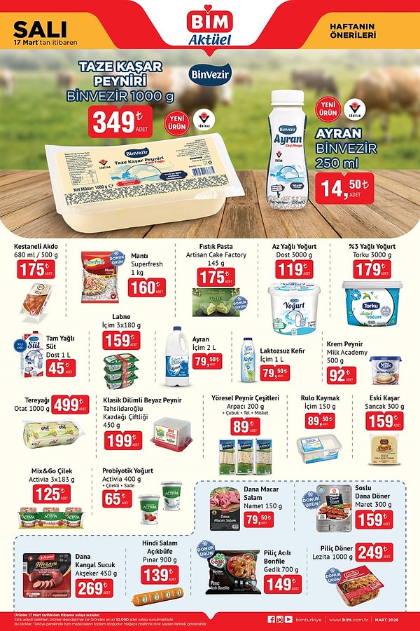 Binvezir Taze Kaşar Peyniri 1000 gr 349 TL