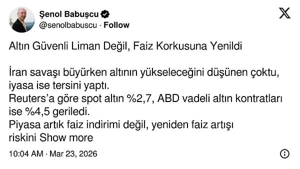 Altının düşüşüne dair uzman isimlerden gelen paylaşımlardan birkaçı şöyle👇🏻