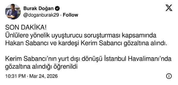 Gazeteci Burak Doğan'ın paylaşımı