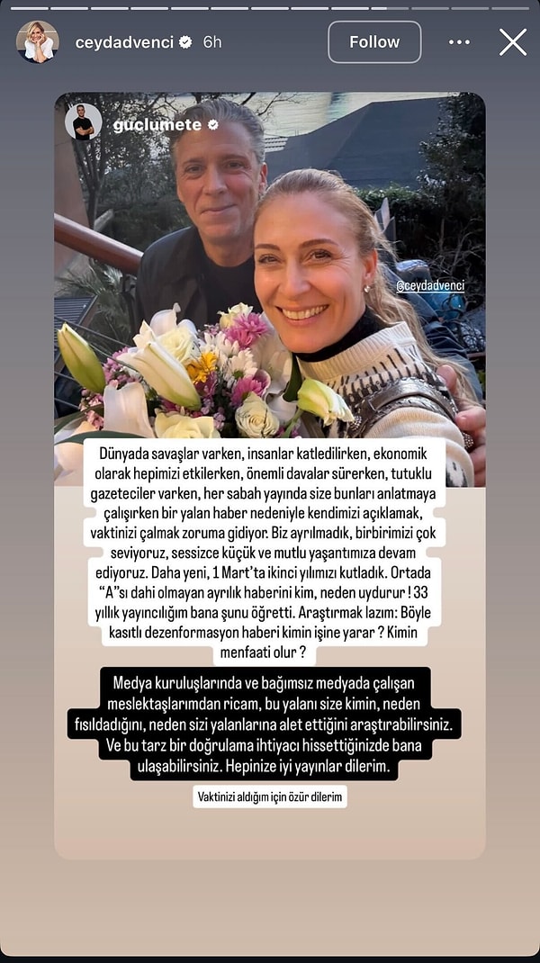 Bunun üzerine Güçlü Mete ve Ceyda Düvenci'den bir açıklama daha geldi.